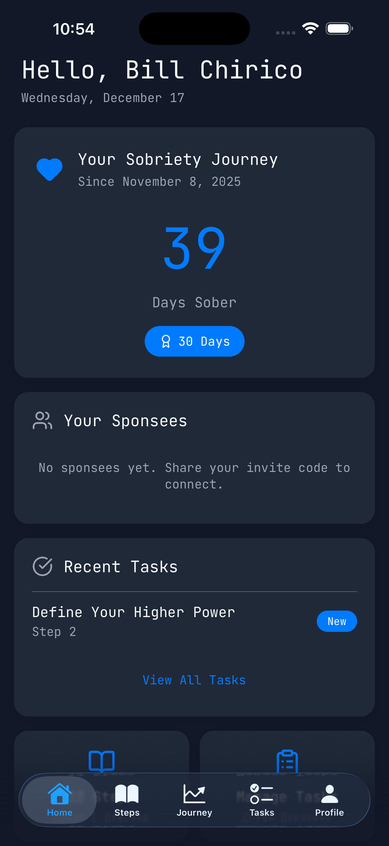 Sobers app showing sobriety tracking dashboard