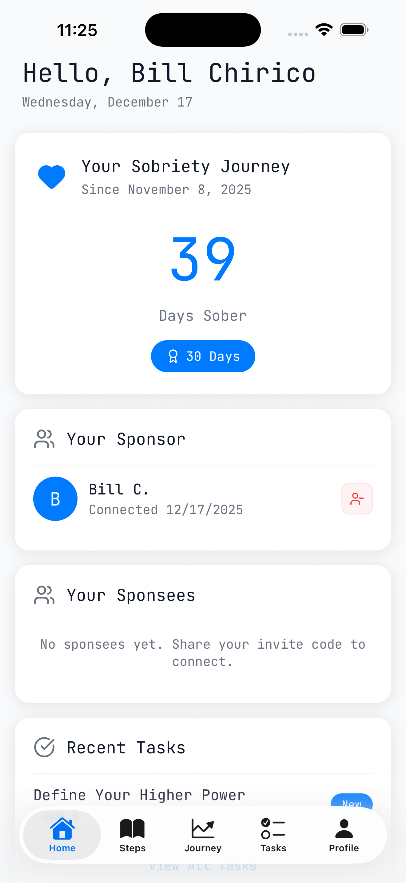 Sobers app showing sobriety tracking dashboard