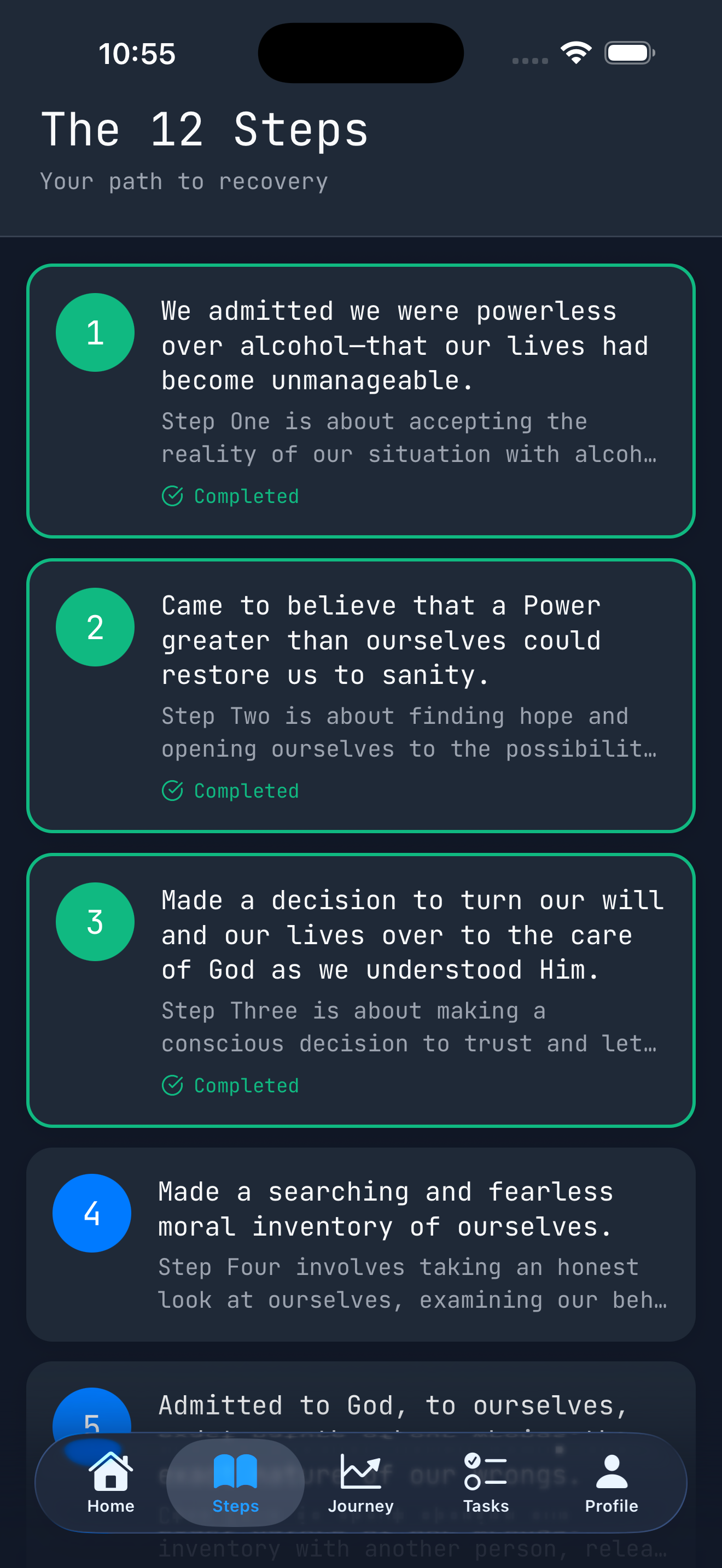 12-step progress tracker