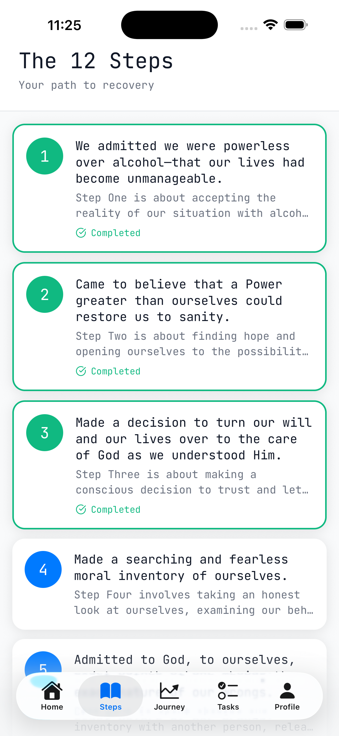 12-step progress tracker