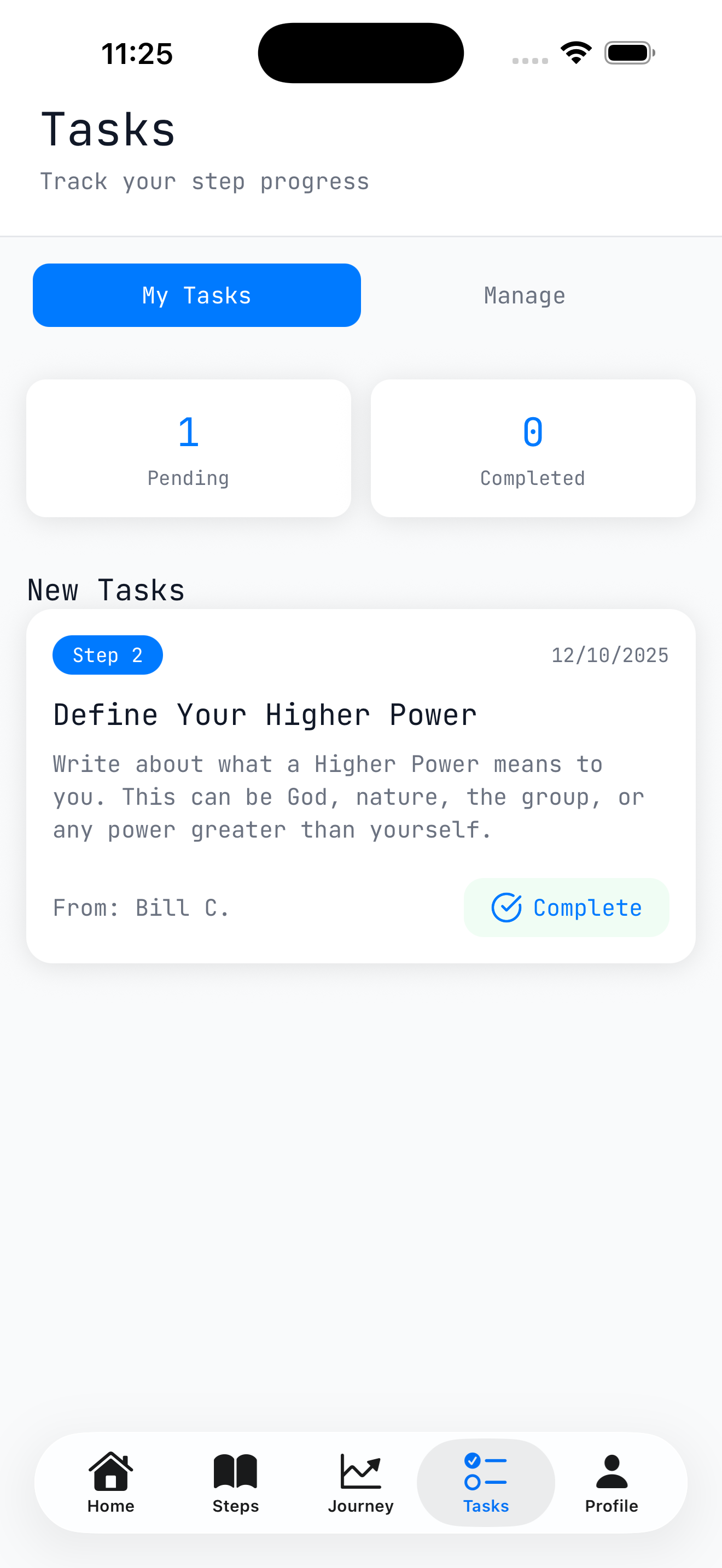 Task list with sponsor-assigned activities